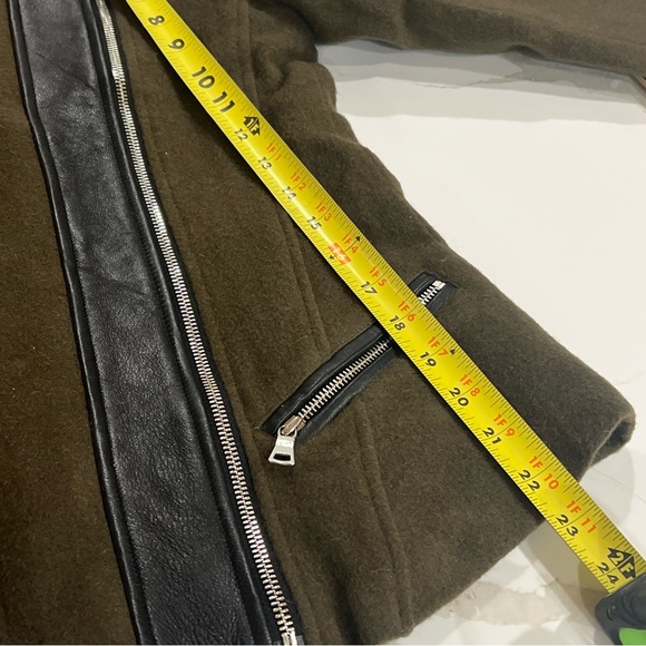 J’Amy Tarr Green Wool and Black Leather Funnel Neck Jacket size XS - Picture 8 of 9